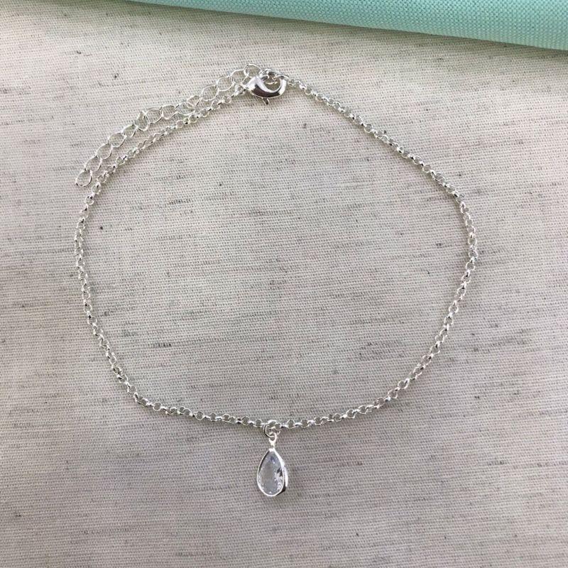 TORNOZELEIRA GOTA EM ZIRCÔNIA BANHADO A PRATA