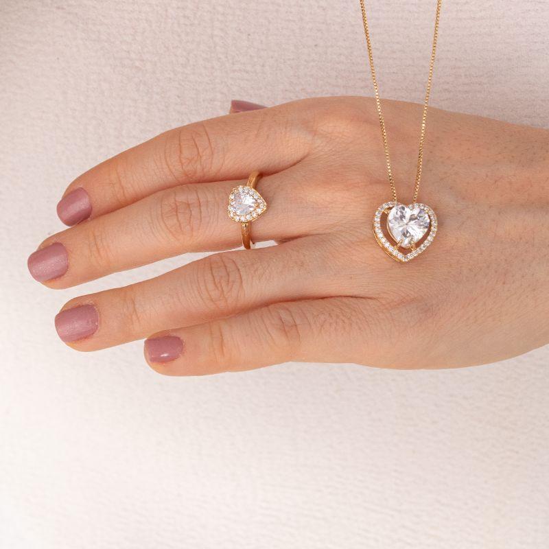 CONJUNTO CORAÇÃO BRILHAR BANHADO A OURO