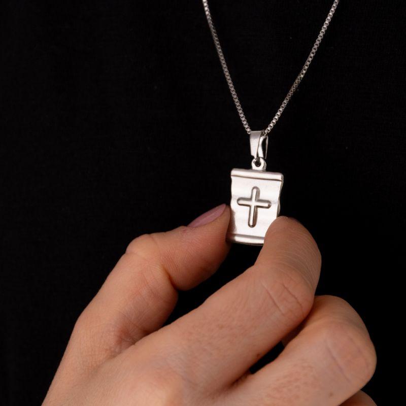 CORRENTE CRUZ SÃO BENTO MASCULINO AÇO INOXIDÁVEL PRATA