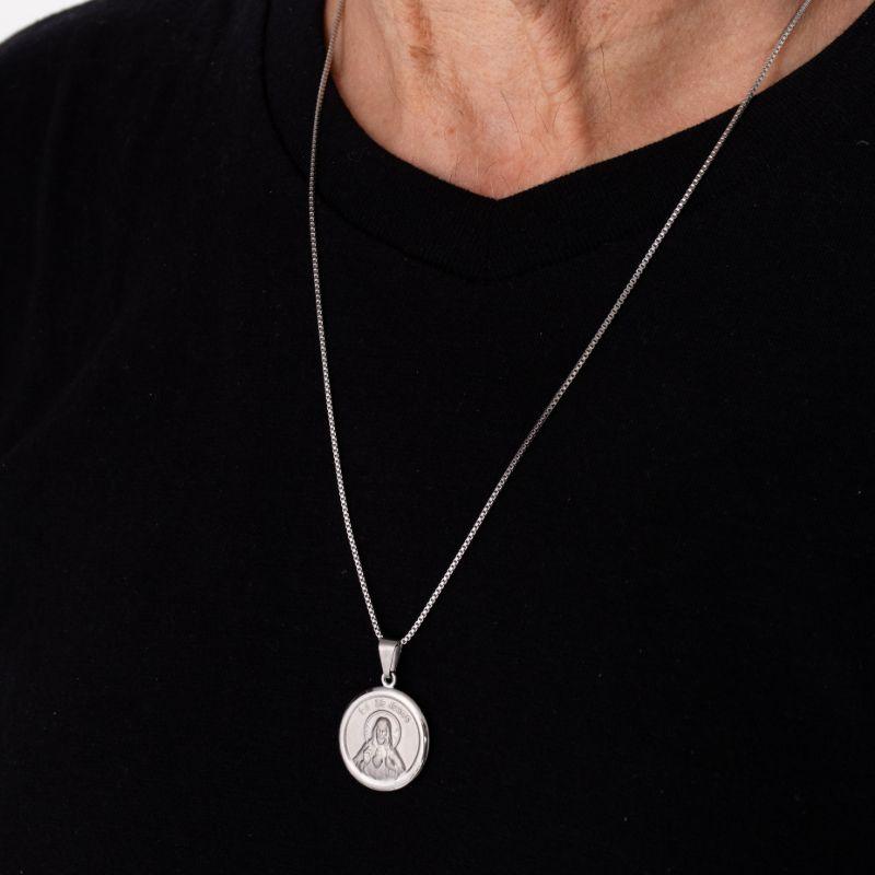 CORRENTE SAGRADO CORAÇÃO DE JESUS MASCULINO AÇO INOXIDÁVEL PRATA