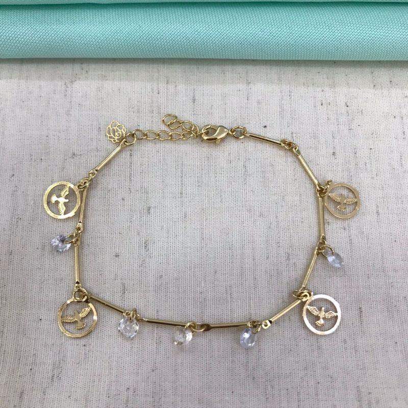 PULSEIR ESPÍRITO SANTO COM CANUTILHOS E ZIRCÔNIA BANHADO A OURO