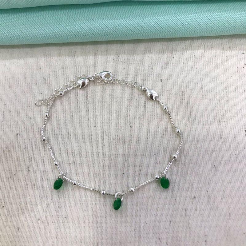 PULSEIRA ESFERA TIFANY VERDE BANHADO A PRATA