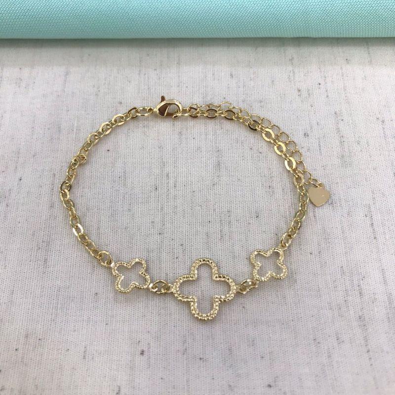 PULSEIRA TRIO TREVO TEXTURIZADO BANHADO A OURO