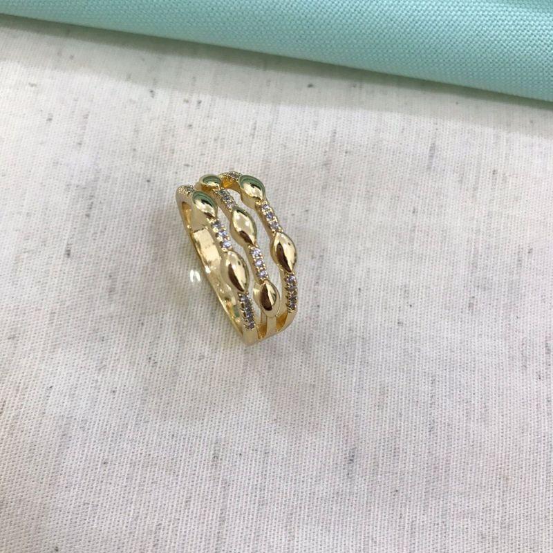 ANEL TRIPLO ZIRCÔNIA BANHADO A OURO