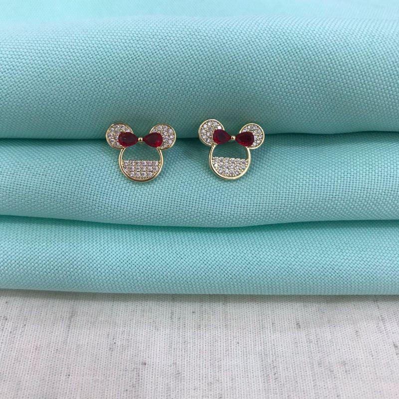 BRINCO MINNIE LAÇO ZIRCÔNIA BANHADO A OURO