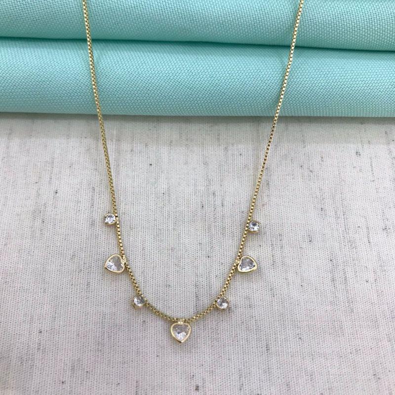 COLAR CORAÇÃO PONTO DE LUZ ZIRCÔNIA BANHADO A OURO