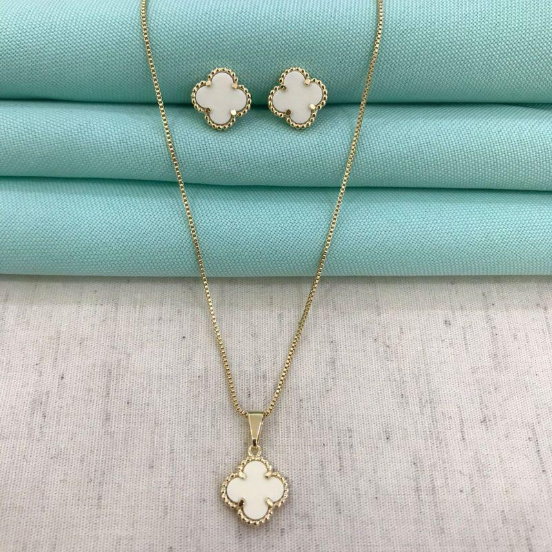 CONJUNTO TREVO GLAM BANHADO A OURO