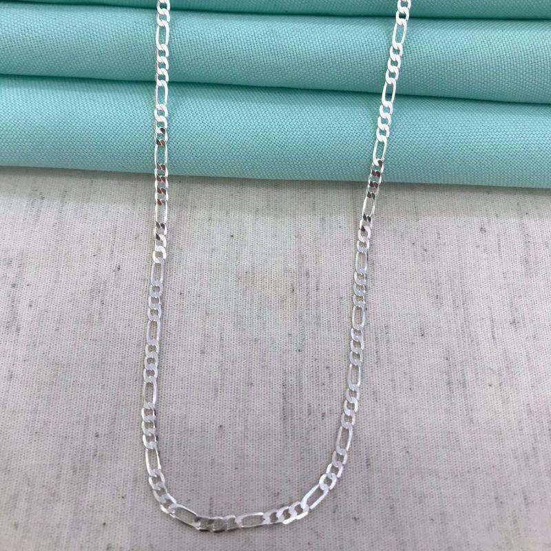 CORRENTE FÍGARO FECHO GAVETA MASC BANHADO A PRATA