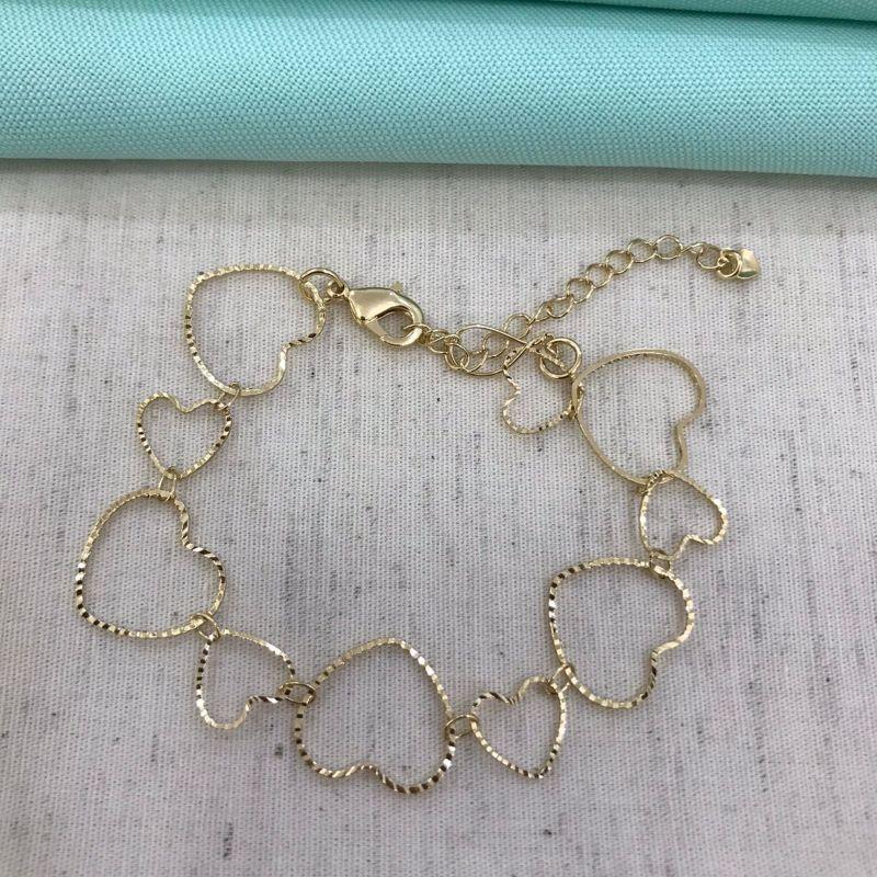 PULSEIRA CORAÇÃO ELOS DIAMANTADOS BANHADO A OURO