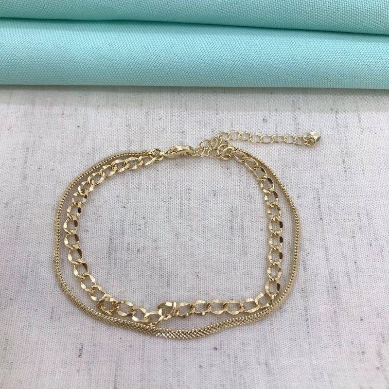 PULSEIRA DUPLA ENTRELAÇOS BANHADO A OURO