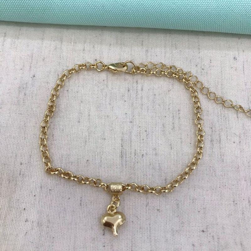 PULSEIRA ELO PORTUGUÊS PING CORAÇÃO BANHADO A OURO