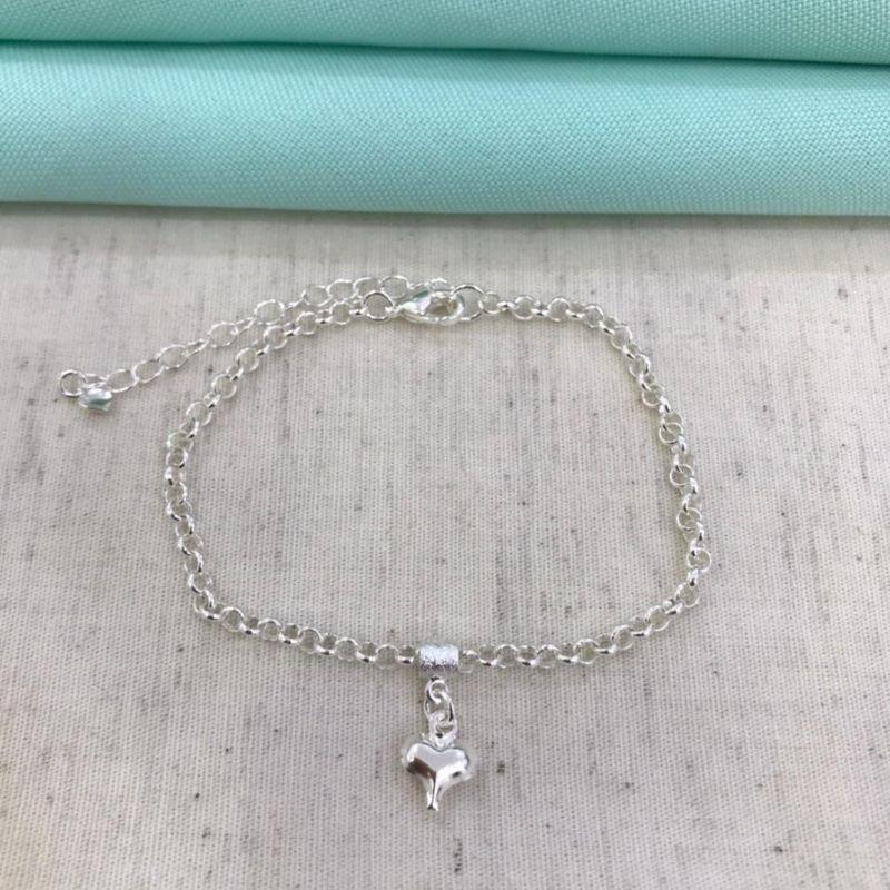 PULSEIRA ELO PORTUGUÊS PING CORAÇÃO BANHADO A PRATA