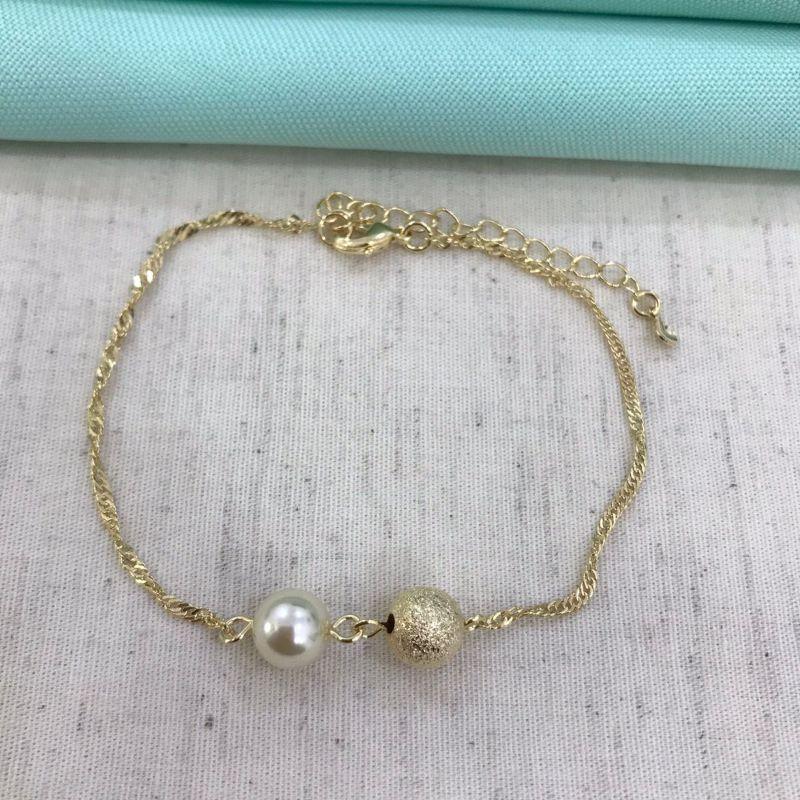 PULSEIRA PÉROLA ESFERA FOSCA BANHADO A OURO