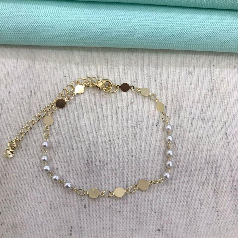 PULSEIRA PÉROLAS E MEDALHAS BANHADO A OURO