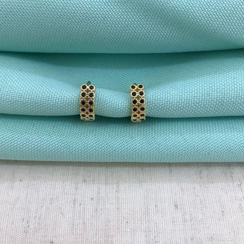 ARGOLA ZIRCÔNIA PRETA TAM P BANHADO A OURO