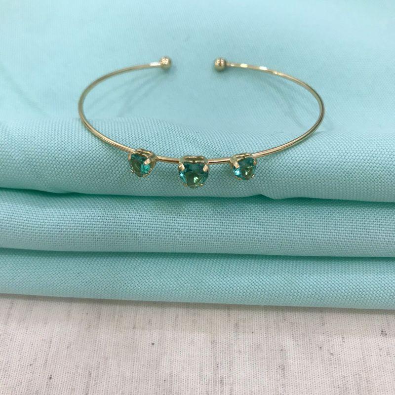 BRACELETE TRIO CORAÇÃO VERDE BANHADO A OURO