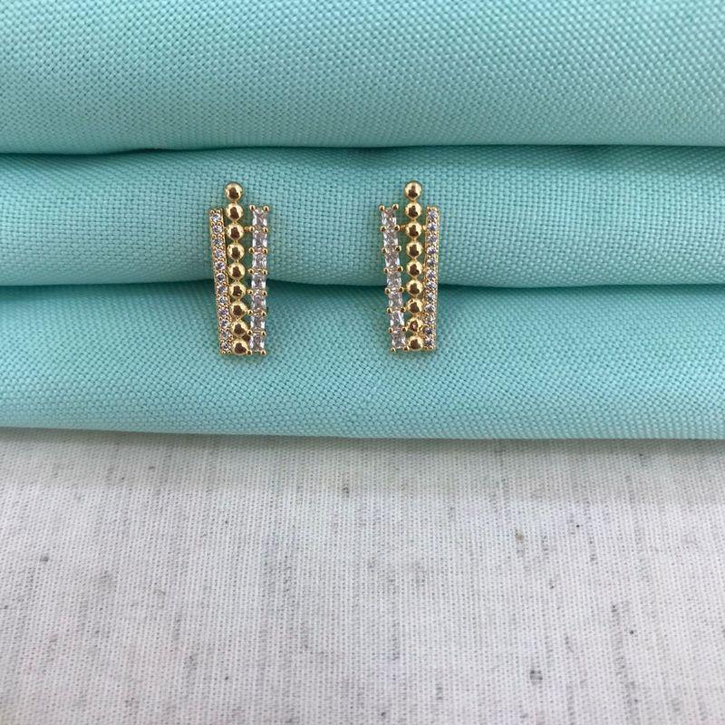 BRINCO 3 FILEIRAS ESFERA E ZIRCÔNIA BANHADO A OURO