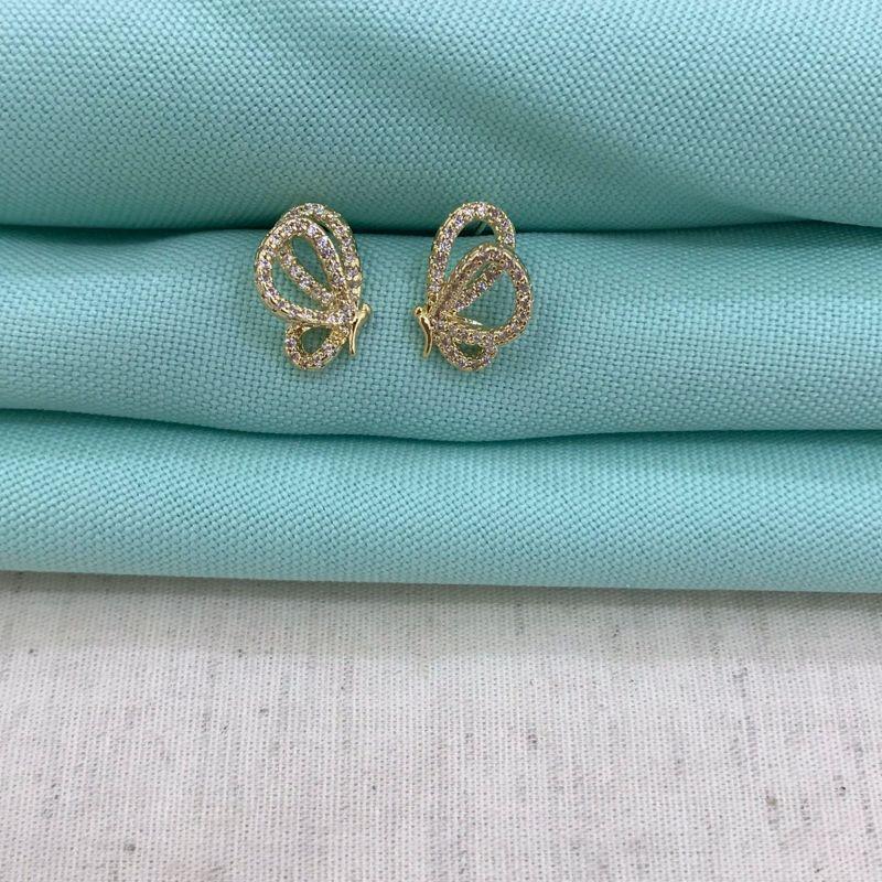 BRINCO BORBOLETA ZIRCÔNIA BANHADO A OURO