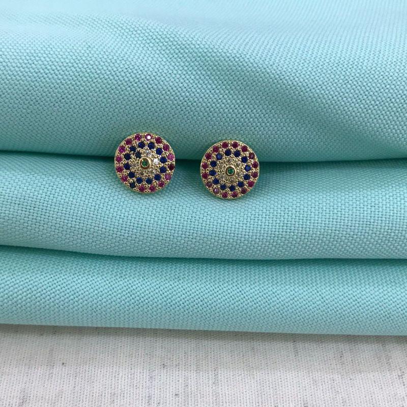 BRINCO ÍRIS ZIRCÔNIA COLOR BANHADO A OURO