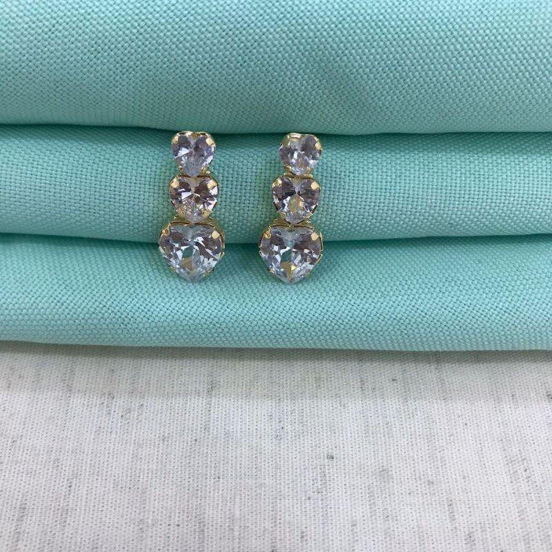 BRINCO TRIO CORAÇÃO ZIRCÔNIA LUXO BANHADO A OURO