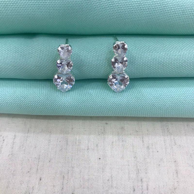 BRINCO TRIO CORAÇÃO ZIRCÔNIA LUXO BANHADO A PRATA