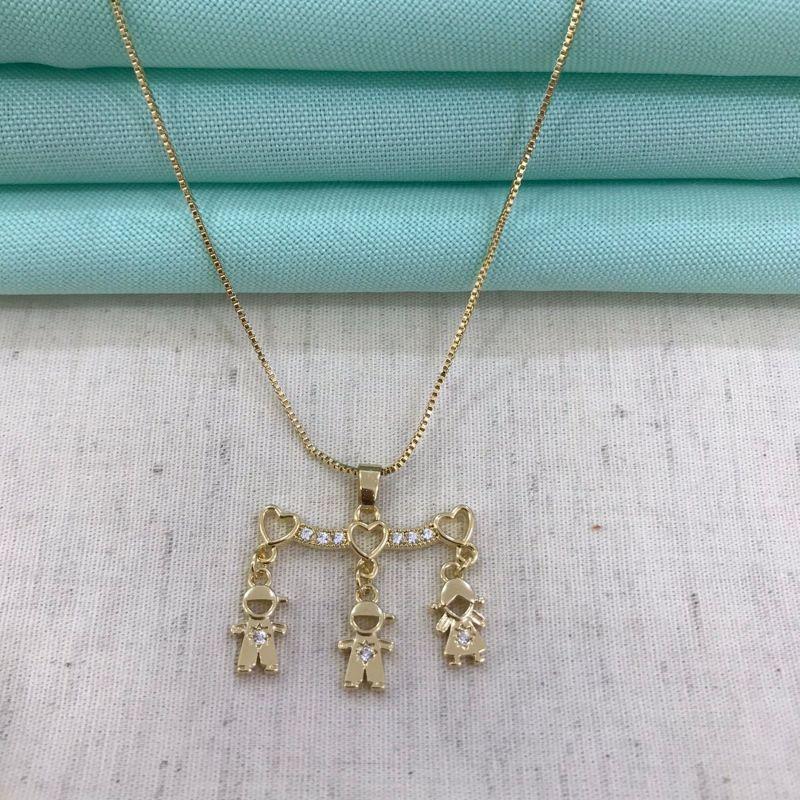 COLAR CANGA 3 FILHOS BANHADO A OURO