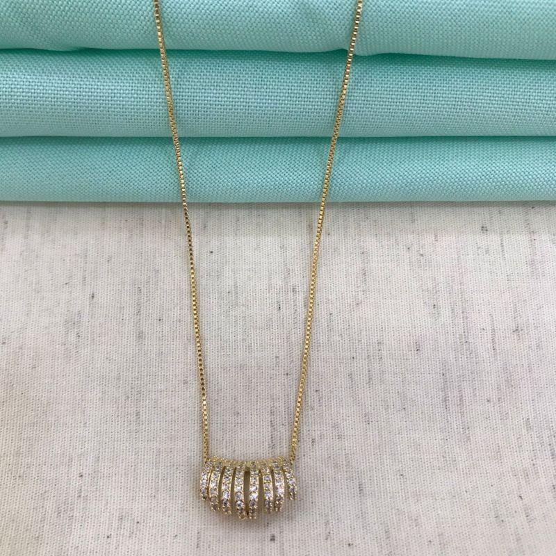 COLAR PORTA JOIAS EM ZIRCÔNIA BANHADO A OURO