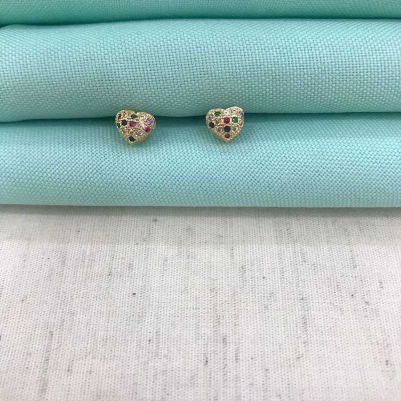 CORAÇÃO CRAVEJADO EM ZIRCÔNIA COLORIDA INFANTIL BANHADO A OURO