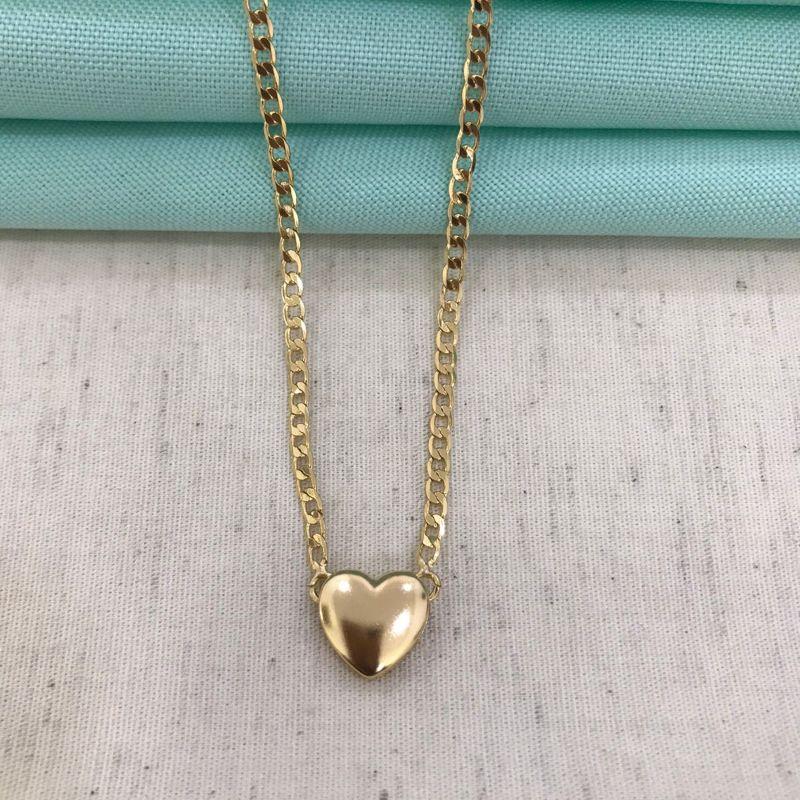 CORRENTE GRUMET PINGENTE CORAÇÃO BANHADO A OURO