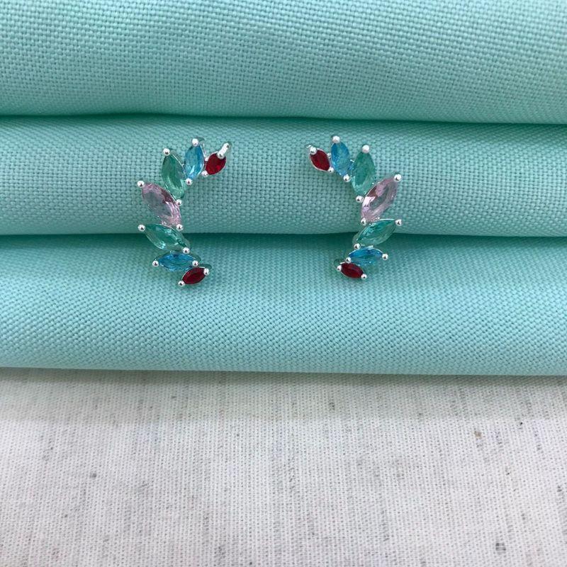 EARCUFF ZIRCÔNIA COLOR BANHADO A PRATA