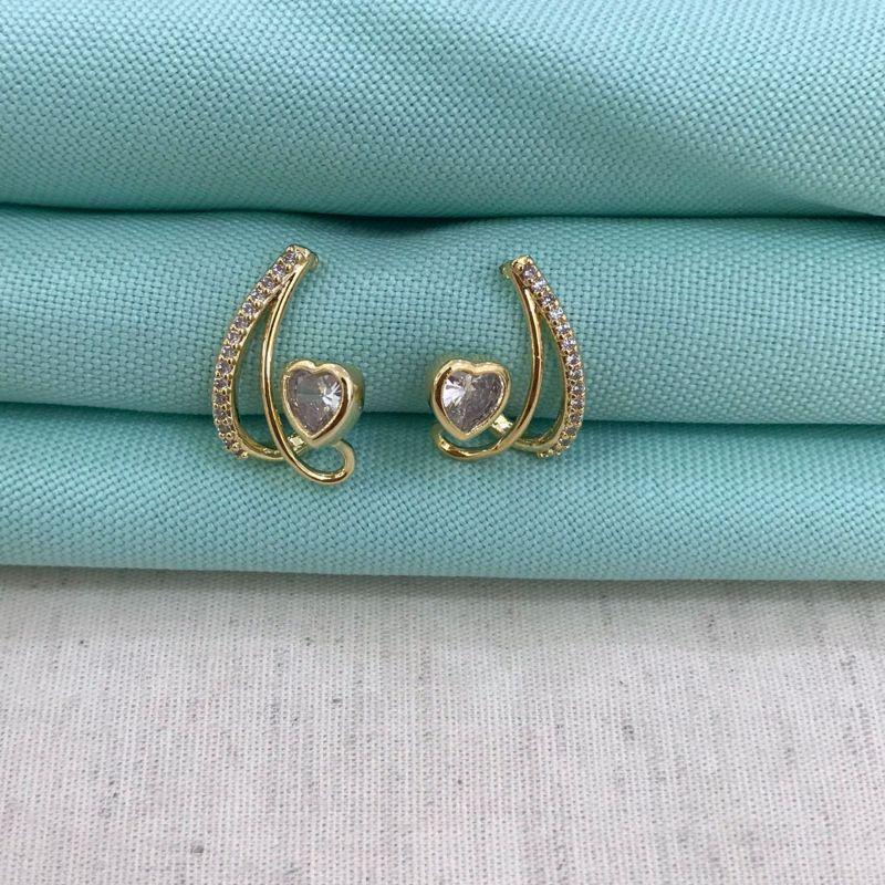 EARHOOK CORAÇÃO ZIRCÔNIA BANHADO A OURO