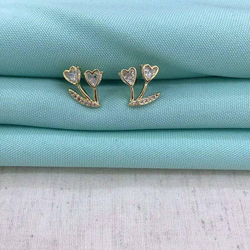 EARHOOK CORAÇÕES ZIRCÔNIA BANHADO A OURO