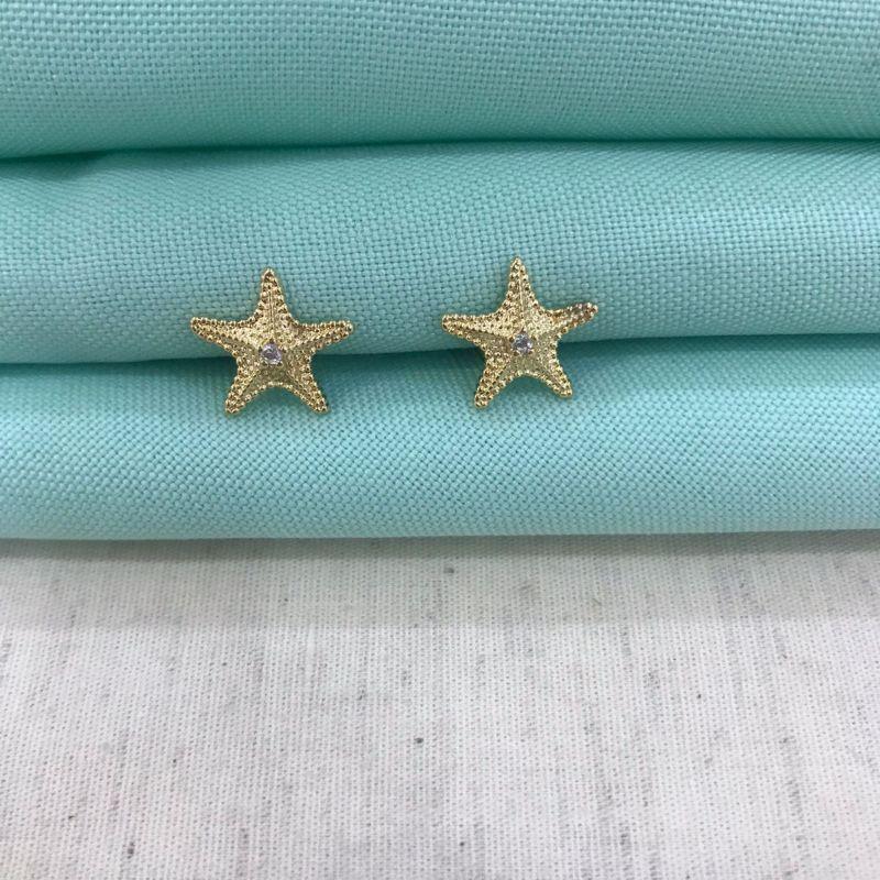 ESTRELA DO MAR TEXTURIZADA PONTO DE LUZ ZIRCÔNIA BANHADO A OURO