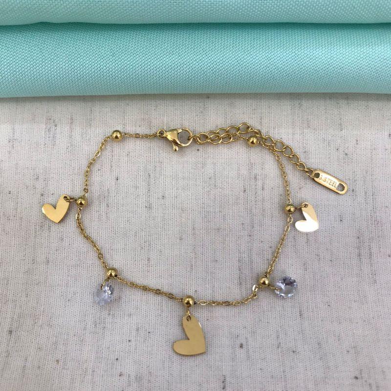 PULSEIRA ESFERA PING CORAÇÃO E TIFFANY AÇO INOX