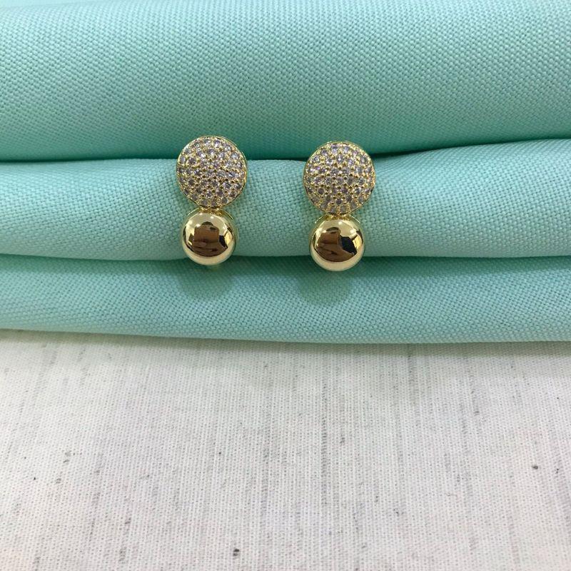 BRINCO DUPLO ZIRCÔNIA BANHADO A OURO