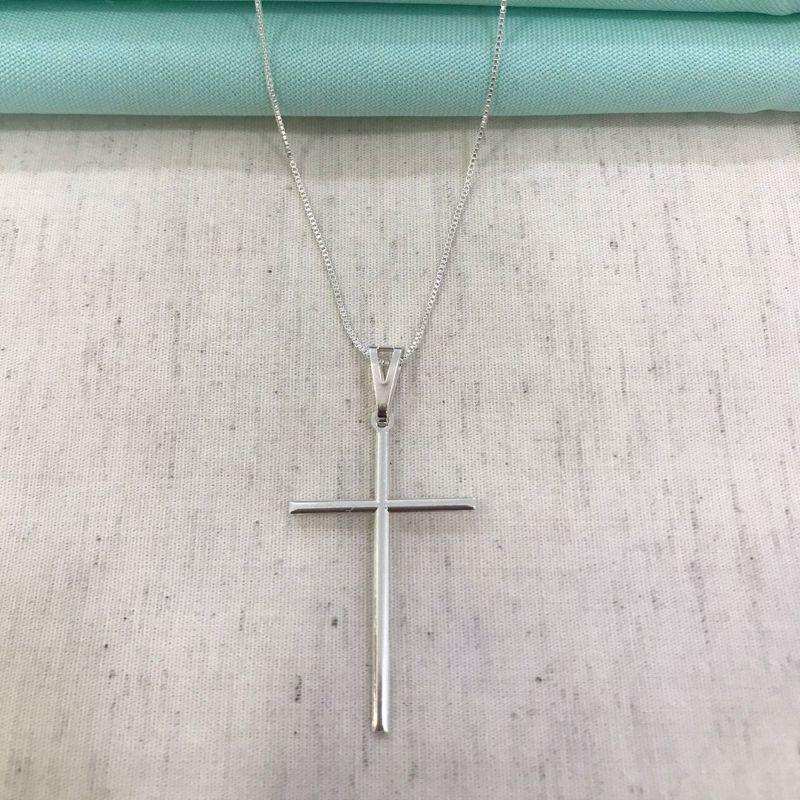 COLAR CRUZ PALITO BANHADO A PRATA