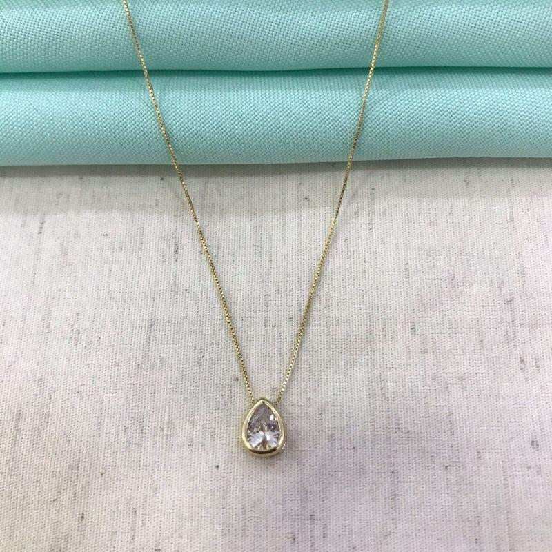 COLAR GOTA ZIRCÔNIA GLAMOUR BANHADO A OURO