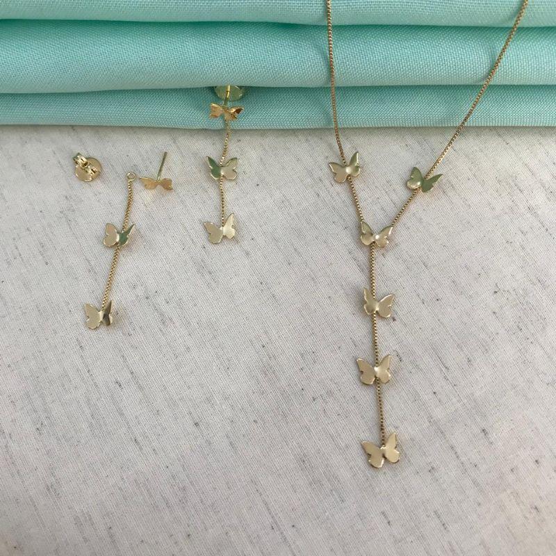 CONJUNTO BORBOLETAS BANHADO A OURO