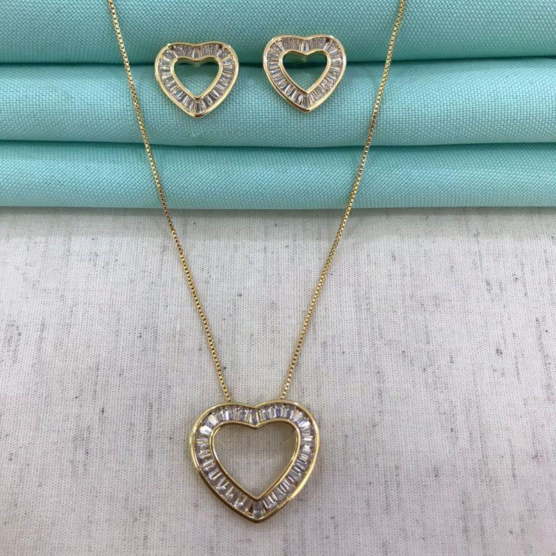 CONJUNTO CORAÇÃO ILUMINAR BANHADO A OURO