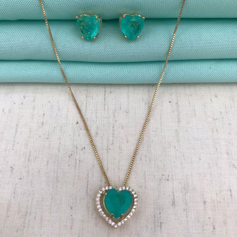 CONJUNTO FUSION TURMALINA BANHADO A OURO