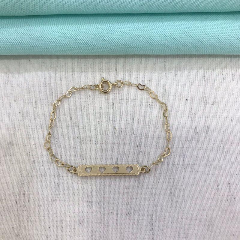 PULSEIRA CHAPINHA CORAÇÃO VAZADO INFANTIL BANHADO A OURO