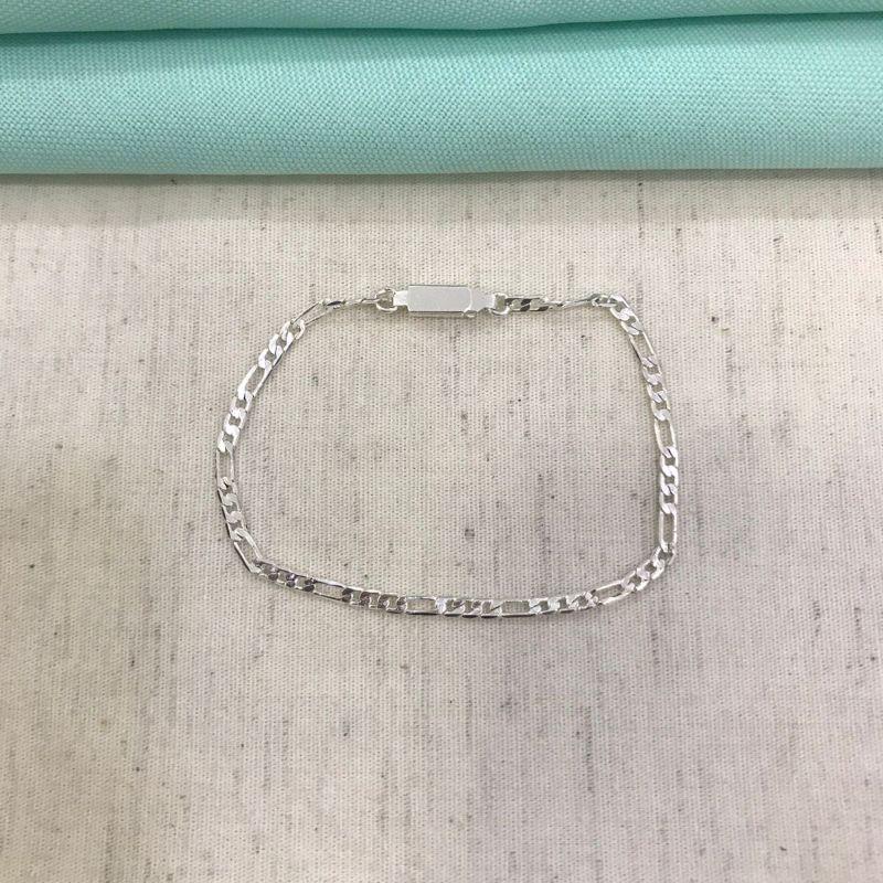 PULSEIRA FÍGARO FECHO GAVETA MASCULINO INFANTIL BANHADO A PRATA