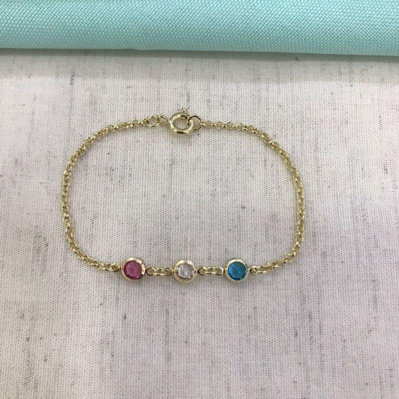 PULSEIRA TRIO CRISTAL COLORIDO BANHADO A OURO