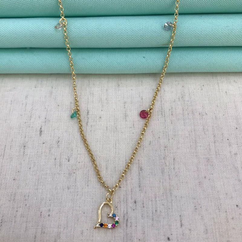 CHOKER CORAÇÃO COLOR BANHADO A OURO