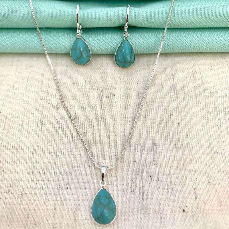 CONJUNTO TURQUESA GOTA BANHADO A PRATA