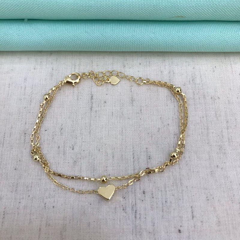 PULSEIRA DUPLA CORAÇÃO BANHADO A OURO