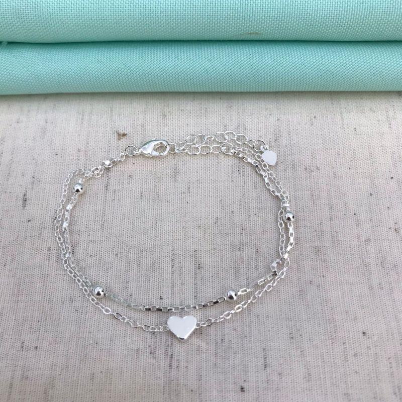 PULSEIRA DUPLA CORAÇÃO BANHADO A PRATA