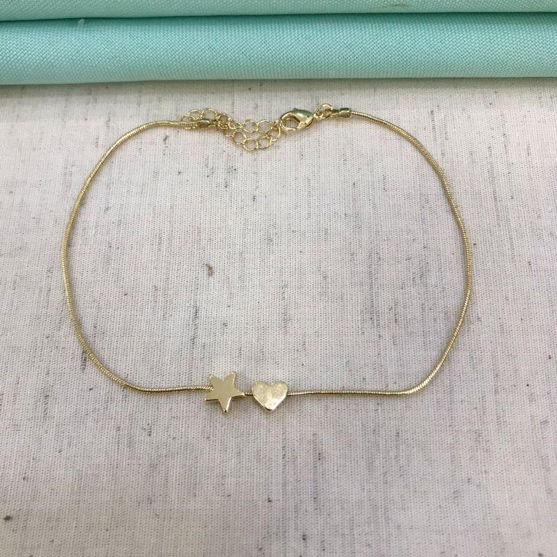 TORNOZELEIRA ESTRELA CORAÇÃO BANHADO A OURO