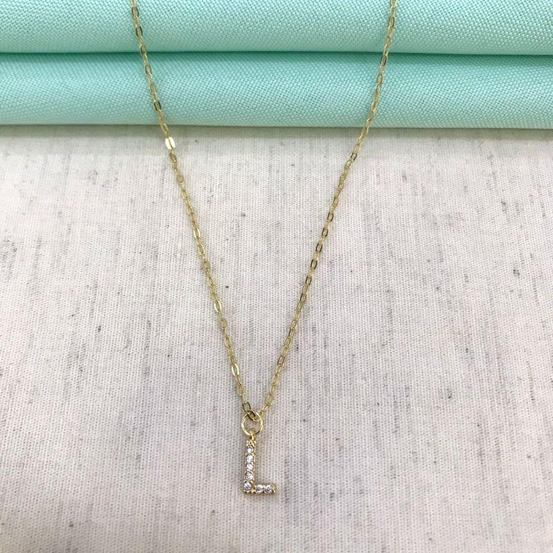 COLAR INICIAL L ZIRC. BANHADO A OURO