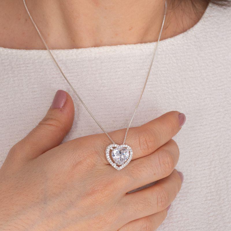 CONJUNTO CORAÇÃO BRILHAR BANHADO A PRATA